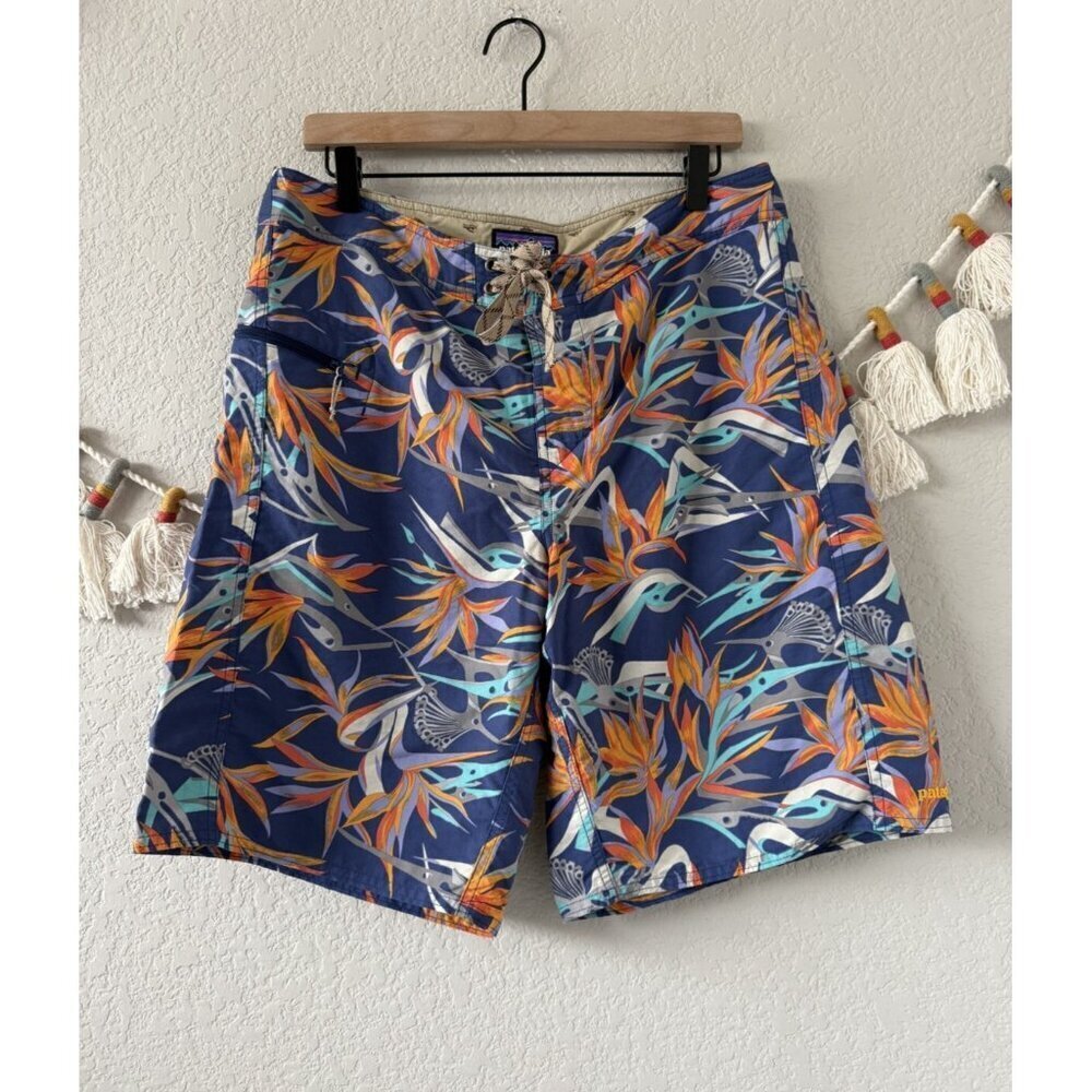 Patagonia M's Printed Wavefarer Board Shorts Unlined Piton Paradise Beach Swim
